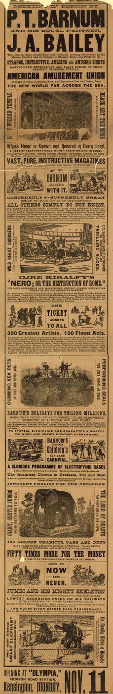 Reklám a P T Barnum és a J A Baileys show megjelenéséhez az Olimpiában alkotó: English School