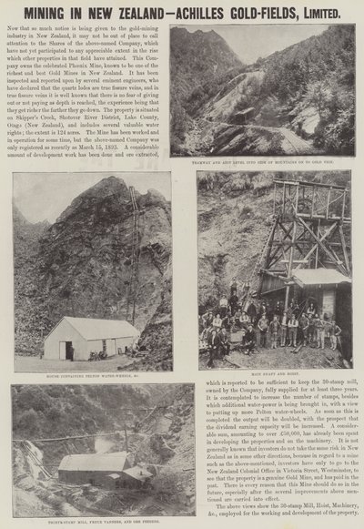 Reklám, Bányászat Új-Zélandon, Achilles Gold-Fields (metszet) alkotó: English School