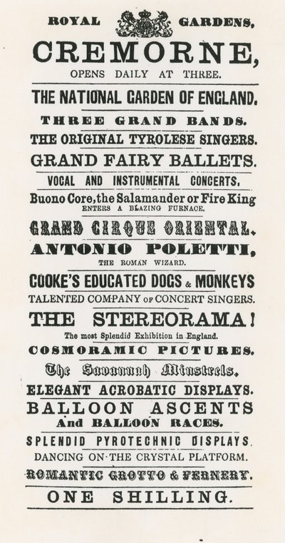 A Cremorne Gardens hirdetése alkotó: English School