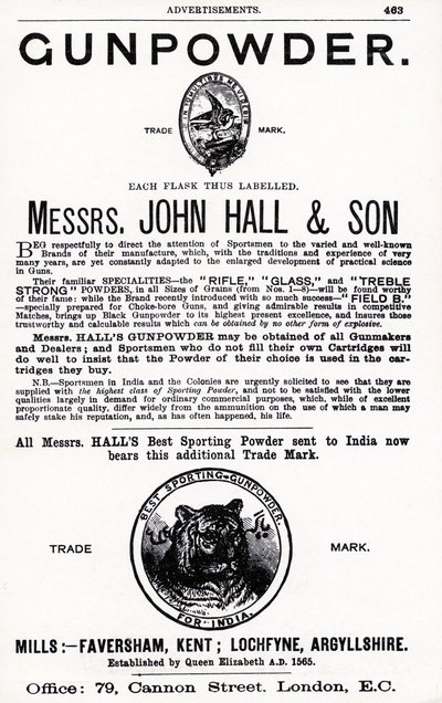 John Hall & Son urak reklámja a Gunpowder-hez (litho) alkotó: English School
