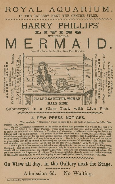 Harry Phillips Living Mythological Mermaid reklámja alkotó: English School