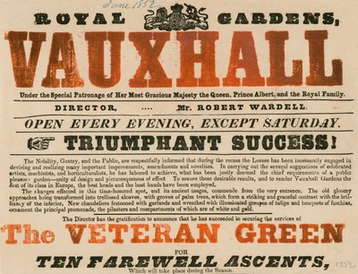 A Royal Garden, Vauxhall hirdetése; Vauxhall Gardens, London alkotó: English School