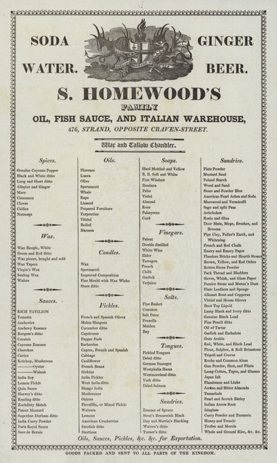 S Homewoods olaj, halszósz és olasz raktár hirdetése alkotó: English School