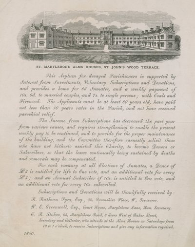 A St Marylebone Alms Houses hirdetése alkotó: English School