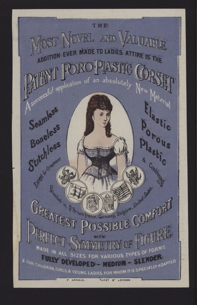 A szabadalmaztatott Poro-Plastic fűző reklámja (színes litho) alkotó: English School