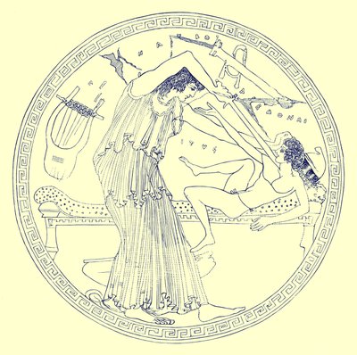Aedon megöli Ityst, illusztrációja J. E. Harrison és D. S. MacColl "Görög vázafestményei" című könyvéből, 1894. alkotó: English School