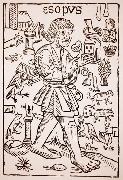 Aesop, Aesops Fables előlapja, William Caxton (kb. 1422-91), 1434 (szépia fotó) alkotó: English School