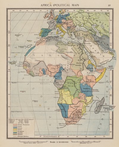 Afrika, politikai térkép (színes litográfia) alkotó: English School