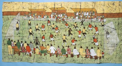Afrikai batikolás egy futballmérkőzést szemléltető tömegekkel a lelátón (textil) alkotó: English School