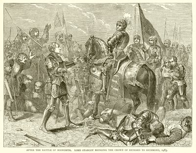 A bosworthi csata után. Lord Stanley elviszi Richard koronáját Richmondba, 1483 alkotó: English School