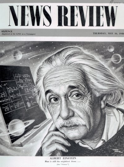 Albert Einstein a „News Review” címlapján, 1946. május 16. (nyomtatott) alkotó: English School