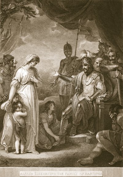 Alfred felszabadítja Hastings családját, David Humes illusztrációja Anglia története, pub. R. Bowyer, London, 1812 alkotó: English School