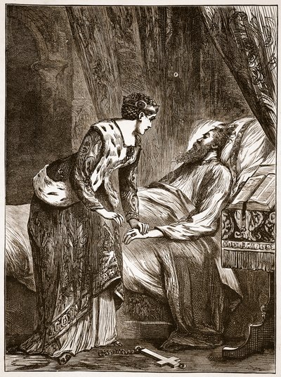 Alice Perrers III. Edward halálos ágyán, illusztráció a Cassells Illustrated History of Englandből (szépia fotó) alkotó: English School