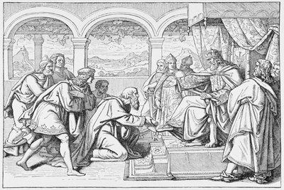 Haroun al Raschid (766-809 körül) Nagy Károly (768-814) előtti Nagykövetek, Emile de Bonnechose Franciaország történelméből, kiadó: Ward, Lock and Co, London alkotó: English School