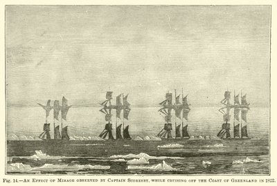A Mirage hatása, amelyet Scoresby kapitány figyelt meg, miközben 1822-ben Grönland partjainál cirkált. alkotó: English School