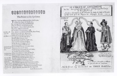Az Antikrisztus jelképe a pápaság, elöljáróság és presbitérium háromszoros hierarchiájában, 1649 alkotó: English School