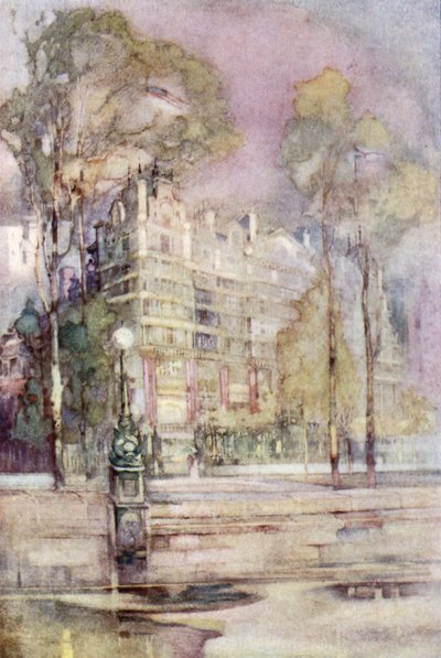 Impresszionista kilátás a Savoy Hotel folyó partjára (színes litó) alkotó: English School