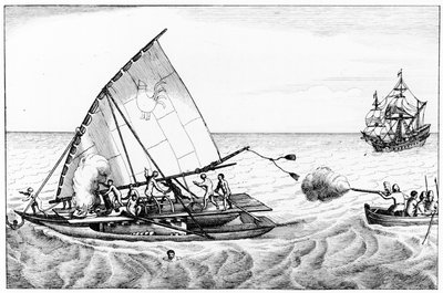 Egy incidens Le Maires (kb. 1585-1616) és Schoutens (kb. 1567-1625) világ körüli hajózása során 1615-16-ban, a Déli-tengeri utazások és felfedezések kronológiai története II. alkotó: English School