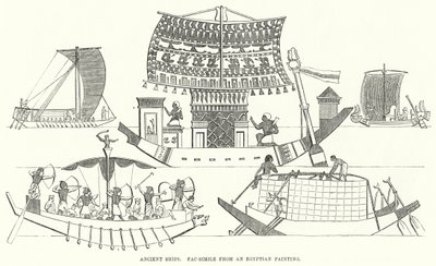 Ókori hajók, fac-hasonlat egy egyiptomi festményről (metszet) alkotó: English School