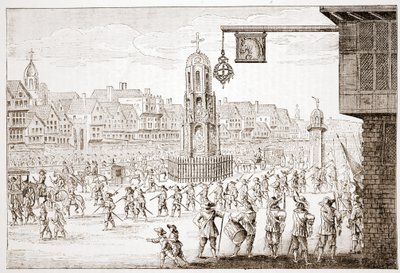 Ősi kilátás a Cheapside-re, a La Serres Entree de la Revne Mere du Roy-ból, Medicis Mária körmenetét mutatja be alkotó: English School