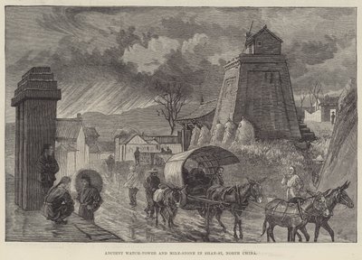 Ősi Őrtorony és Mérföldkő Shan-si-ben, Észak-Kínában (metszet) alkotó: English School