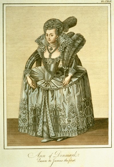 A dán Anne (1574-1619), I. Jakab felesége, illusztrációja az 1799-ben megjelent The Complete View of the Dress and Habits of the People of England II. kötetből alkotó: English School