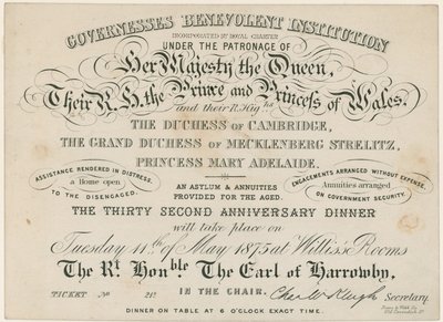 Jubileumi vacsora a Governesses Jótékonysági Intézményének, 1875 alkotó: English School