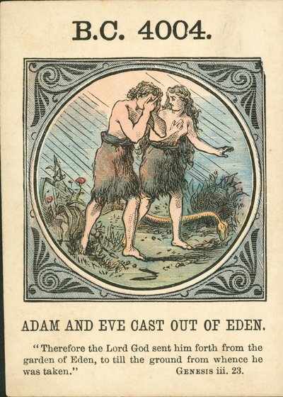 Anno Mundi: Ádám és Éva kiűzetése az Édenből (színes litográfia) alkotó: English School