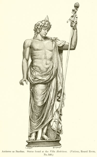 Antinous, mint Bacchus. A szobor a Villa Hadrianában található. (Vatikán, kerek szoba, 540. sz.) alkotó: English School