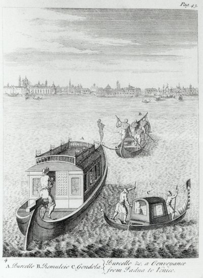 Velence megközelítése a vízen Padovából, néhány megfigyelésből, amelyet Edward Wright 1720-22 között utazott Franciaországon, Olaszországon stb., megjelent 1730 alkotó: English School