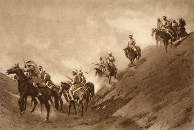Az arab lovasrendőrség segített a briteknek átkelni egy ősi csatorna kiszáradt medrén, 1914-1919 alkotó: English School