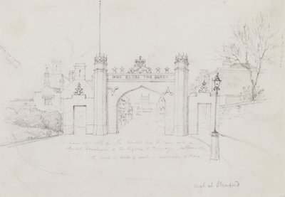 Stamfordi ív, amelyet Viktória királynő és Albert herceg üdvözlésére emeltek a Burghley House felé vezető úton (ceruza papíron) alkotó: English School