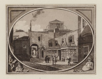 Archibald Roberton, a Savill Row Passage nyomdai eladója, a szomszédos Squibs aukciós teremben, 1790 körül alkotó: English School