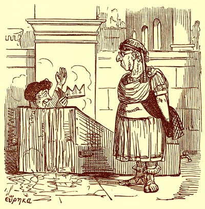 Arkhimédész meleg fürdőben, illusztráció a Róma képregénytörténetéből, Gilbert Abbott a Becketttől, megjelent 1850 körül (digitálisan javított kép) alkotó: English School