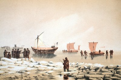 Arctic Travelling, illusztráció: Utazás a Baffins-öbölbe és a Barrow-szorosba..., 1852 (kézzel színezett metszet) alkotó: English School