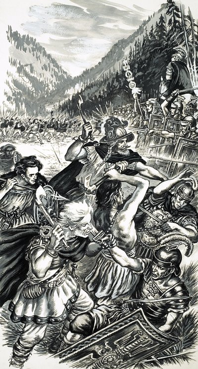 Arminius, a német herceg, harcol a rómaiakkal alkotó: English School