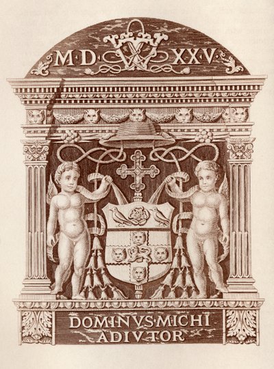 Wolsey bíboros fegyverei terrakottában a Hampton Court Palace-ban, a Tudor Times-i Hampton Court Palace történetéből Ernest Law, London 1885. alkotó: English School