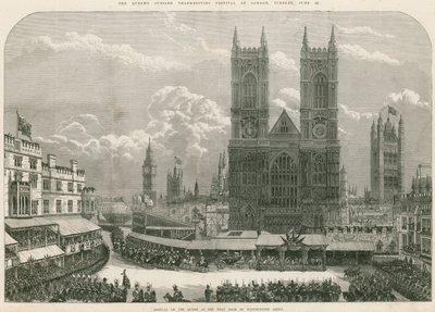 Viktória királynő érkezése a Westminster Abbey nyugati ajtajához alkotó: English School