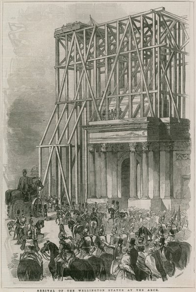 A Wellington-szobor megérkezése az Archhoz, a Hyde Park Corner, London alkotó: English School