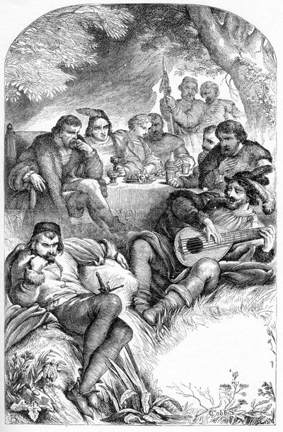 Ahogy tetszik - Illusztráció a „William Shakespeare műveivel kiegészítve” 1866-ban – Ennek a kiadásnak az illusztrációit és általános formáját Cassell illusztrált Shakespeare-jéből kölcsönözték, amely Londonban jelent meg alkotó: English School