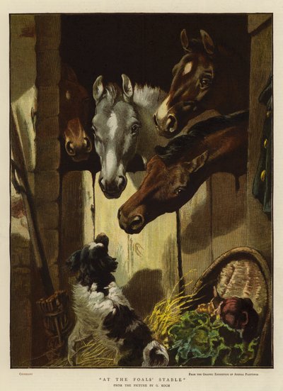 A csikósok istállójában (színes litográfia) alkotó: English School