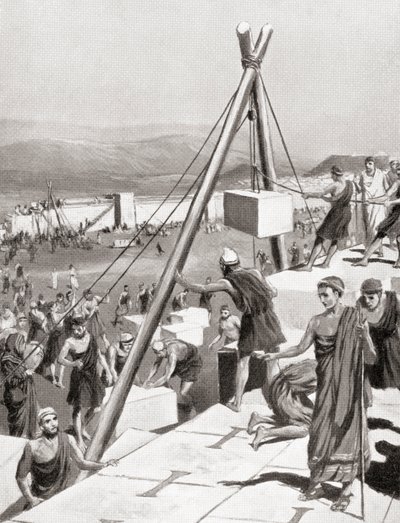 Az athéniak, akik Themisztoklész irányítása alatt építik újjá városukat Görögország perzsa inváziója után, Kr.e. 479 körül, Hutchinson A Nemzetek története című könyvéből, 1915. alkotó: English School