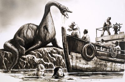 Angriff durch prähistorisches Reptil von English School