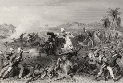 Nicholsons tábornok irreguláris lovasságának támadása a Sealcote-lázadók ellen 1857-ben, az 1858-ban megjelent „The History of the Indian Mutiny” c. alkotó: English School