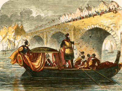 Kísérlet elsüllyeszteni Eleanor, III. Henrik királynőjének bárkáját a londoni hídon alkotó: English School