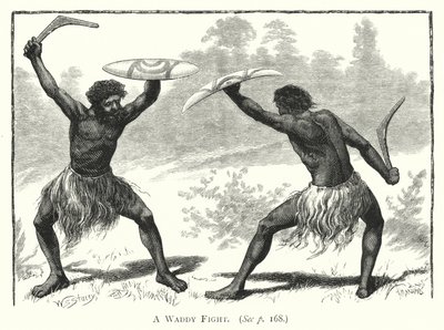 Ausztrália: Waddy Fight (metszet). alkotó: English School