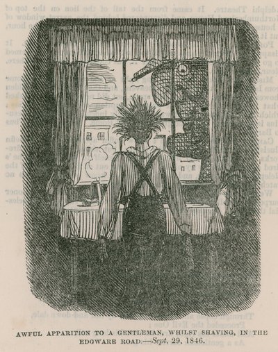 Szörnyű jelenés egy úriembernek borotválkozás közben az Edgware Roadon, London – 1846. szeptember 30. alkotó: English School