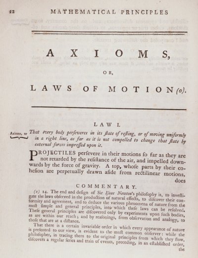 Axiómák vagy mozgástörvények Sir Isaac Newton (1642-1727) The Mathematical Principles of Natural Philosophy I. kötetéből, 1777 alkotó: English School