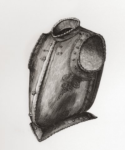 Hátsó és mellvért, elöl nyíló, Waistcoat Breastplate néven ismert, 1580 körül, a The British Army: Its Origins, Progress and Equipment, 1868-ban megjelent könyvből. alkotó: English School