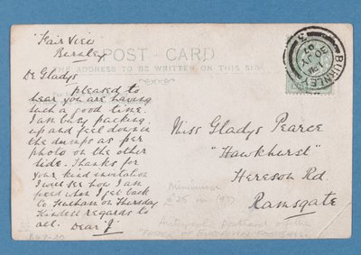 Jim Hogan képeslap hátoldala, 1907 (315183-as pár) alkotó: English School